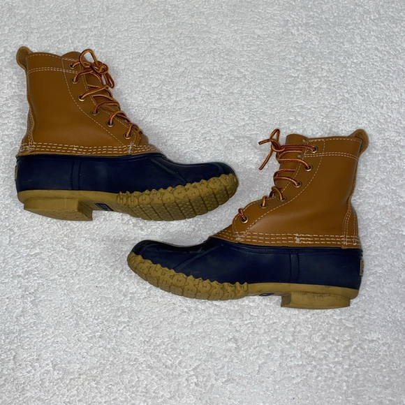 LL BEAN Classic Brown Leather blue Rubber 6” Duck Boots 212880 women’s sz 6m - Picture 3 of 9